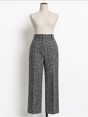 Marie Saint Pierre Wool High-Waisted Trousers Black&White Textured Straight Leg